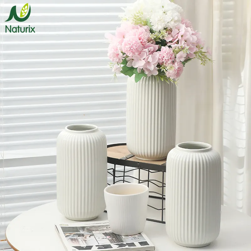 Лидер продаж 2023, декоративная белая цилиндрическая керамическая Цветочная ваза Naturix в скандинавском стиле для домашнего декора