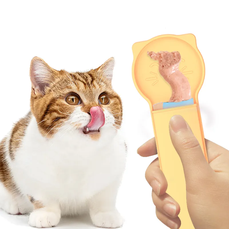 애완 동물 피더 핥을 수있는 고양이 간식 숟가락 실리콘 휴대용 애완 동물 국자 먹이 고양이 스트립 짜기 숟가락
