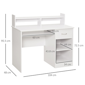 HOMCOM-Escritorio compacto para ordenador, escritorio fijo de madera blanca con bandeja extraíble para teclado y estantes, 104x48x95,5 cm - Product Image 3