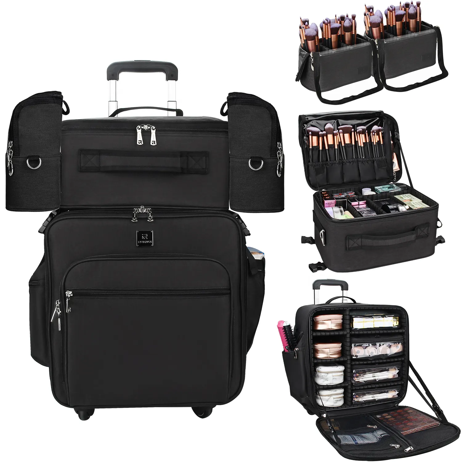 Relavel Maquiagem Profissional Artista Travel Organizer Train Case 4 em 1 Maquiagem Trolley Case Maquiagem Rolling Cosmetic Case