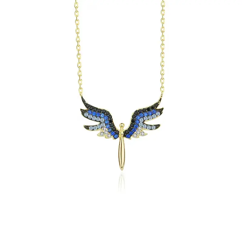 Cincin sayap malaikat perak murni 925 modis perhiasan kalung wanita indah berlapis emas asli 18k sayap malaikat perak