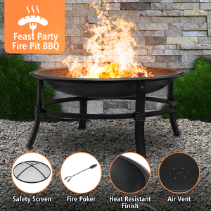 26 Inch <strong>Round</strong> Outdoor Wood Burning Fire Pit Portable Fireplace for Camping <strong>Patio</strong> Backyard - Product Image 5