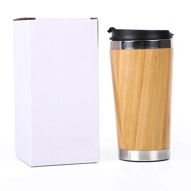 Viaggio tazza di caffè tenere al caldo della pelle di bambù vuoto isolato thermos tazza con coperchio