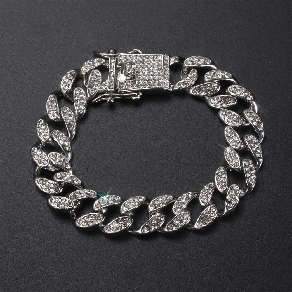 Pulsera de cadena cubana de circonia cúbica, brazalete con diamantes de imitación, estilo Hip Hop, Miami, 2021