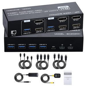 SY Dual Monitor KVM Switch HDMI y DP 2 puertos 8K @ 60Hz,HDMI DP Extended Display Switcher para 2 computadoras Share 2 monitores