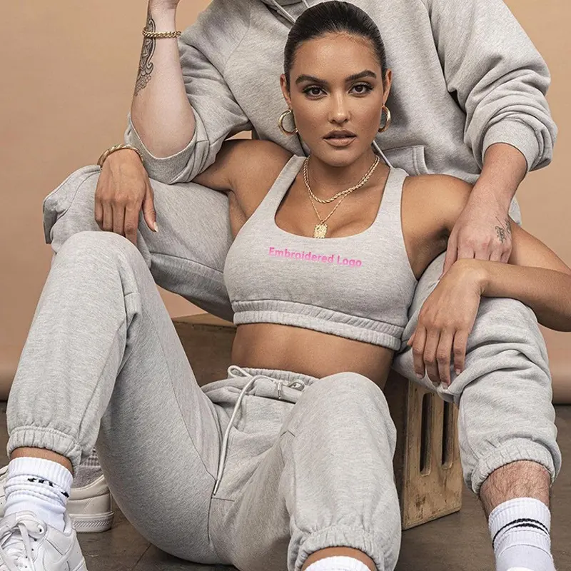 Groothandel Vrouwen Loungewear Tweedelige Sets Cropped Top Joggingbroek Set 2 Stuks Katoenen Set Vrouwen Lounge Kleding Met Zijzak