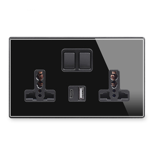 朗格奥高品质全钢化玻璃面板黑色豪华双通用墙壁插座USB + C型插座全新设计 - Product Image 2