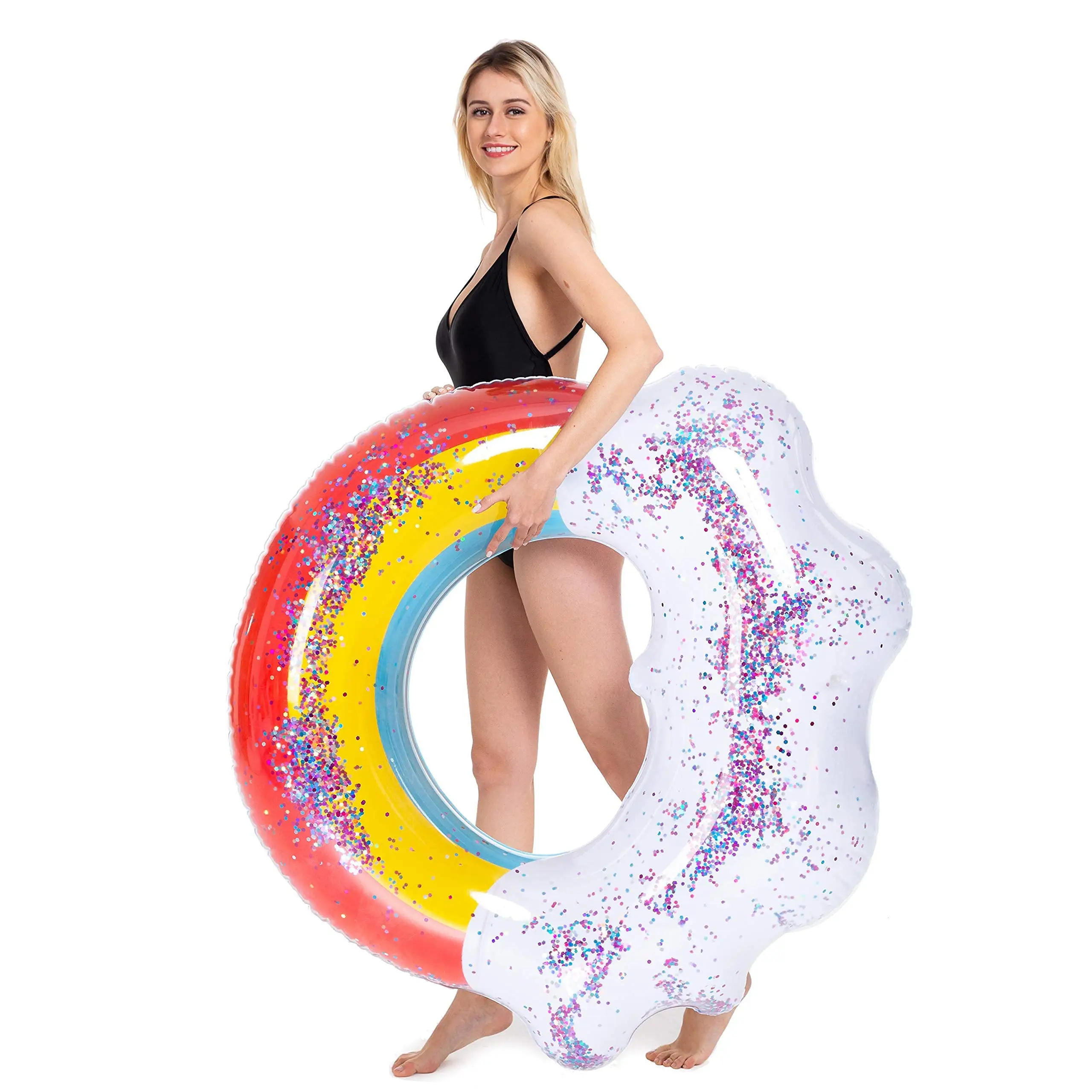 Nuoto galleggiante gonfiabile anello zattera anelli PVC bambino boa arcobaleno stampa piscina festa per bambini da 6 a 12 sport acquatici