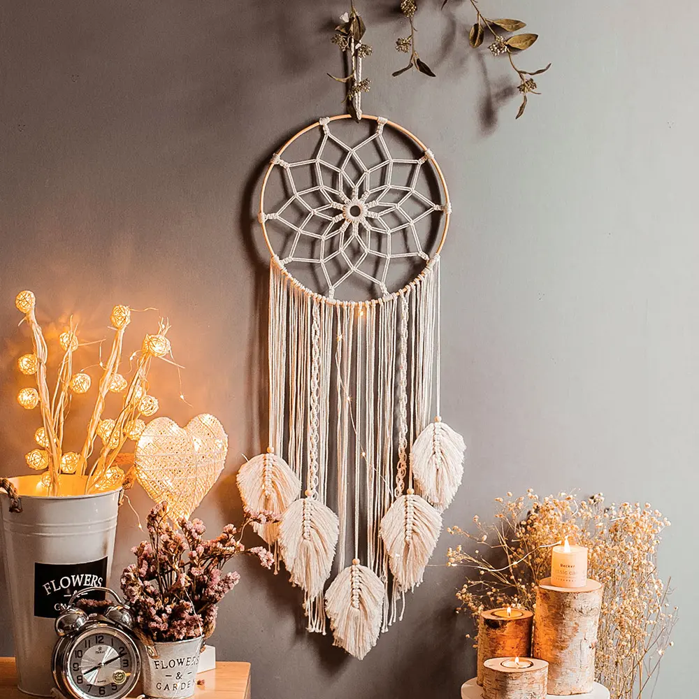 İskandinav ev Hogar dekorasyon aksesuarları Modern el yapımı makrome dokuma goblen Dream Catcher Boho duvar asılı