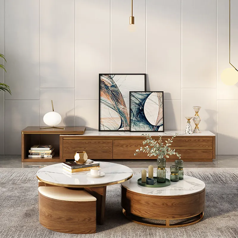 Neues Design Moderner Tisch Tee tisch Set mit kleinem Hocker Wohnzimmer möbel Couch tisch