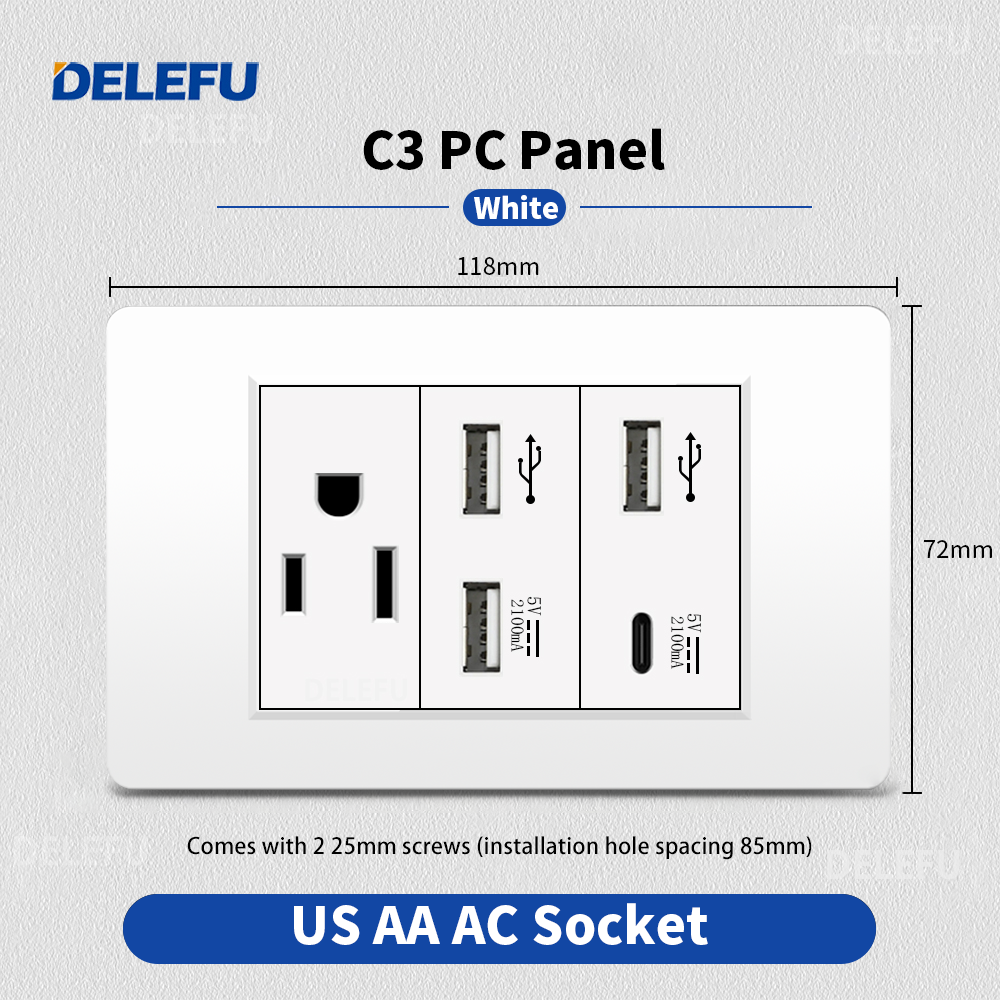 Enchufe USB-AA USB-AC (5V 2.1A) de 3 pines de EE. UU.