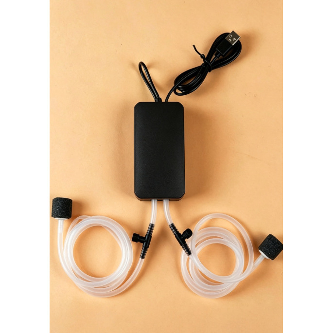 Dual-port black USB oxygen pump - dual outlets
