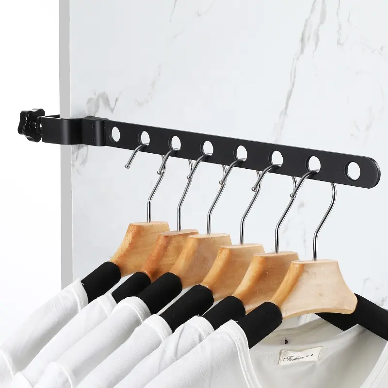 Support de cintre pliant fixe et rotatif extérieur intérieur noir/blanc sans poinçonnage économiseur d'espace étendoir à vêtements
