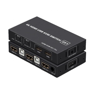 4K HDMI KVM开关2进1出4K 30Hz HDMI USB KVM切换器2x1，用于2 pc共享显示器鼠标键盘，带桌面控制器