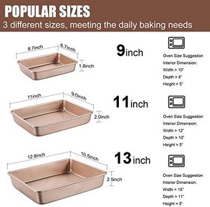 3-Piece Deep Nonstick Steel Oven <strong>Baking</strong> Pans Set Rectangular Cake Pan Metal Bakeware Gold Roasting Oven Use Commercial Food - Product Image 3