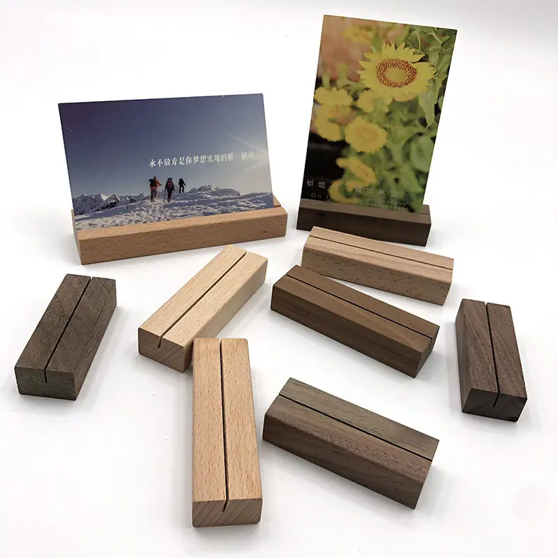 Wood Place Card Holders, Wooden Postcard Holder Acrylic Sign Stand for Party Decoration Location Small Table Menu Cards Holders