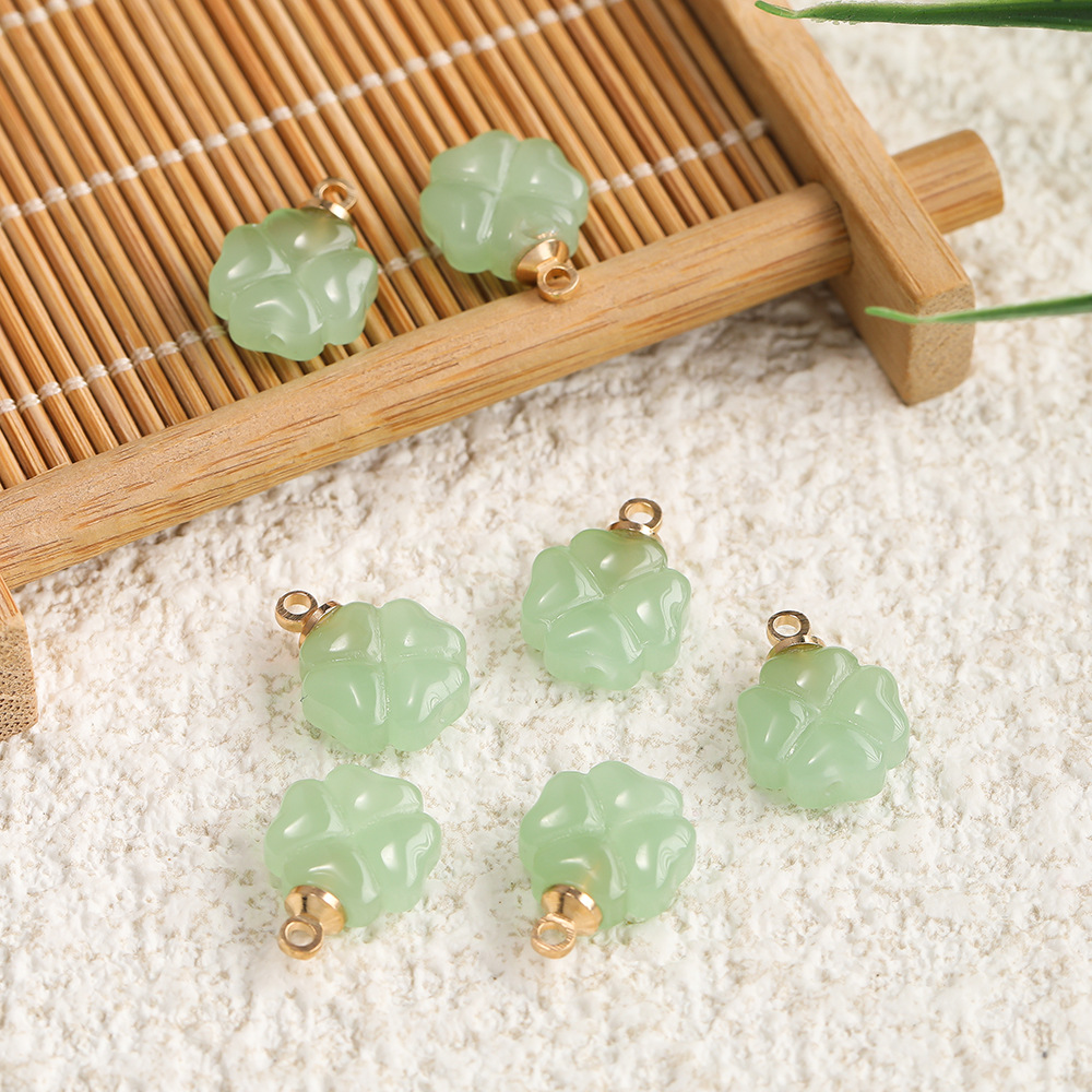 Pendentif en verre trèfle à quatre feuilles - vert