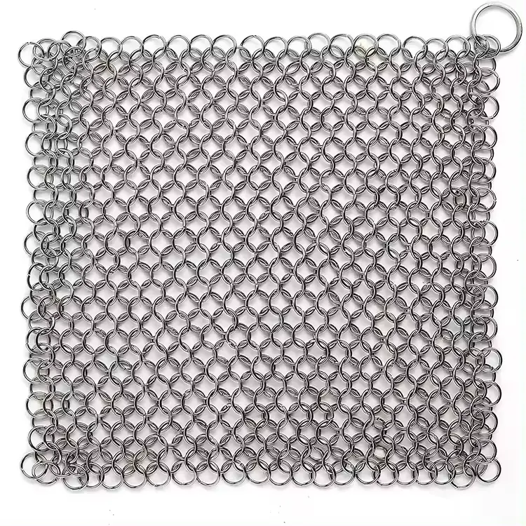Food Grade Cleaning Pot BBQ Cast Iron Pan Ring Mesh Stainless Steel Chainmail Scrubber