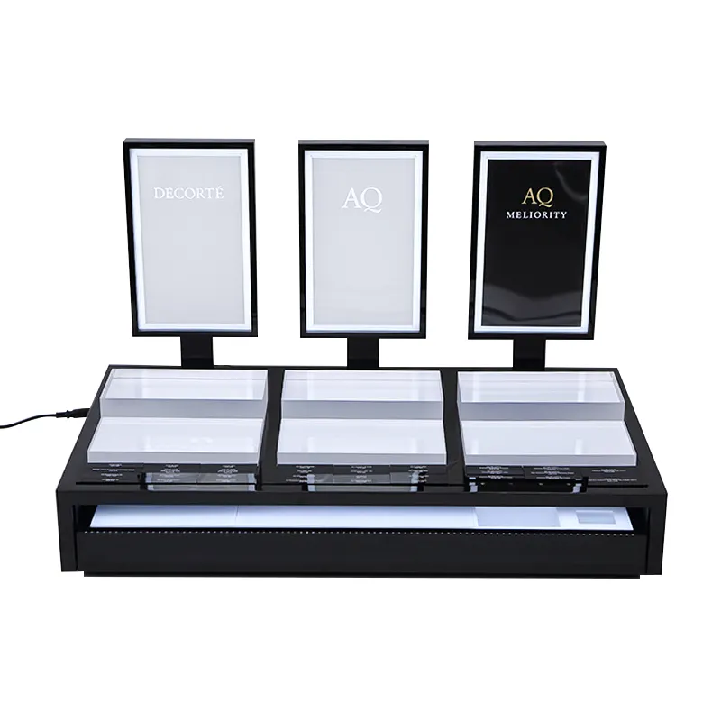 Luxury Counter Top Led Light Acrylic Skincare Product Perfume Cosmetics Makeup Display Stand For Exhibition