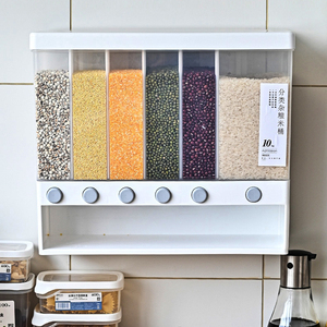 Dispensador de arroz de grano de comida, caja de almacenamiento sellada montada en la pared, contenedor para arroz Creal, gran capacidad, 6 cuadrículas - Product Image 2