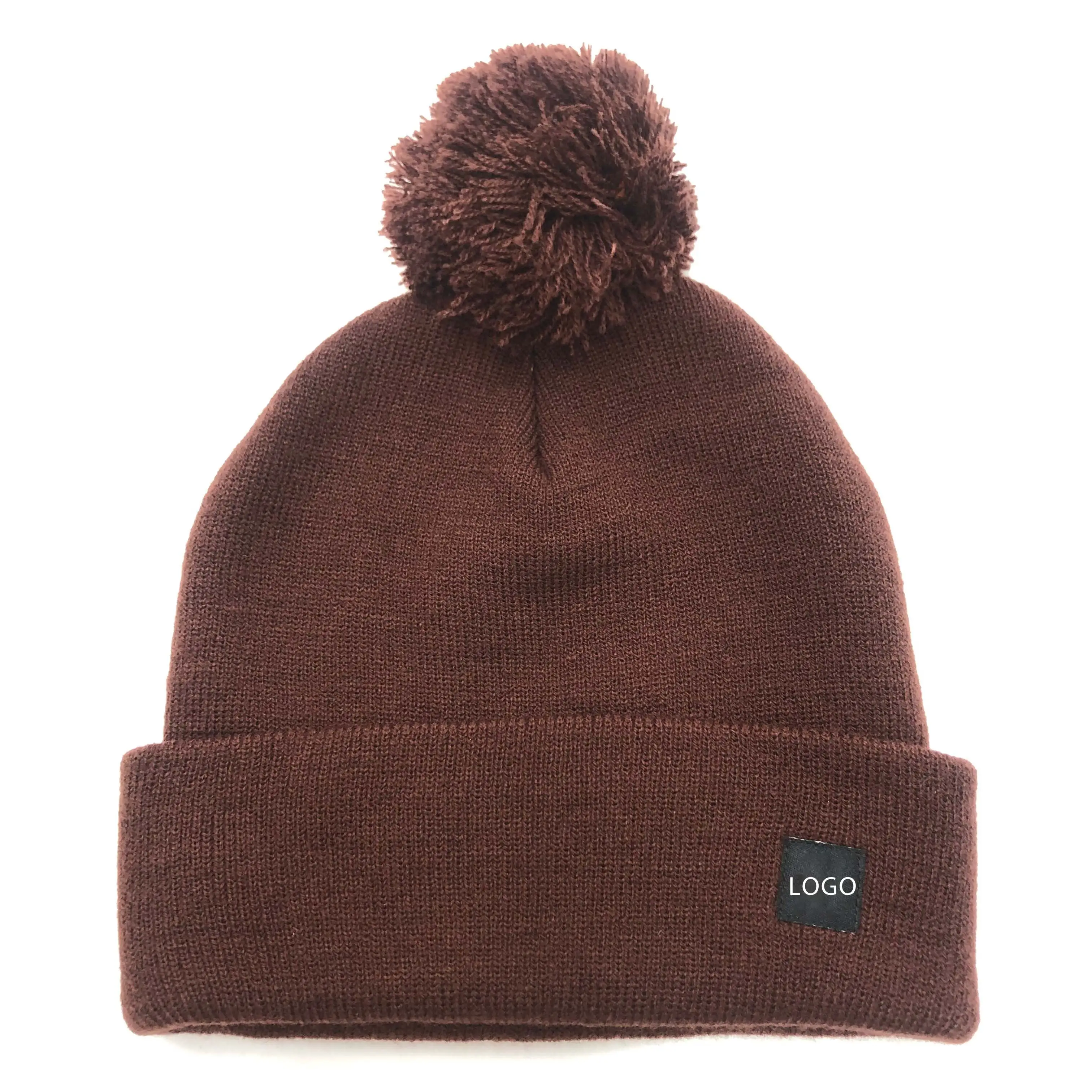Venta al por mayor de encargo de alta calidad Beanie logo 100% acrílico POM Beanie sombrero de punto Beanie sombreros de invierno