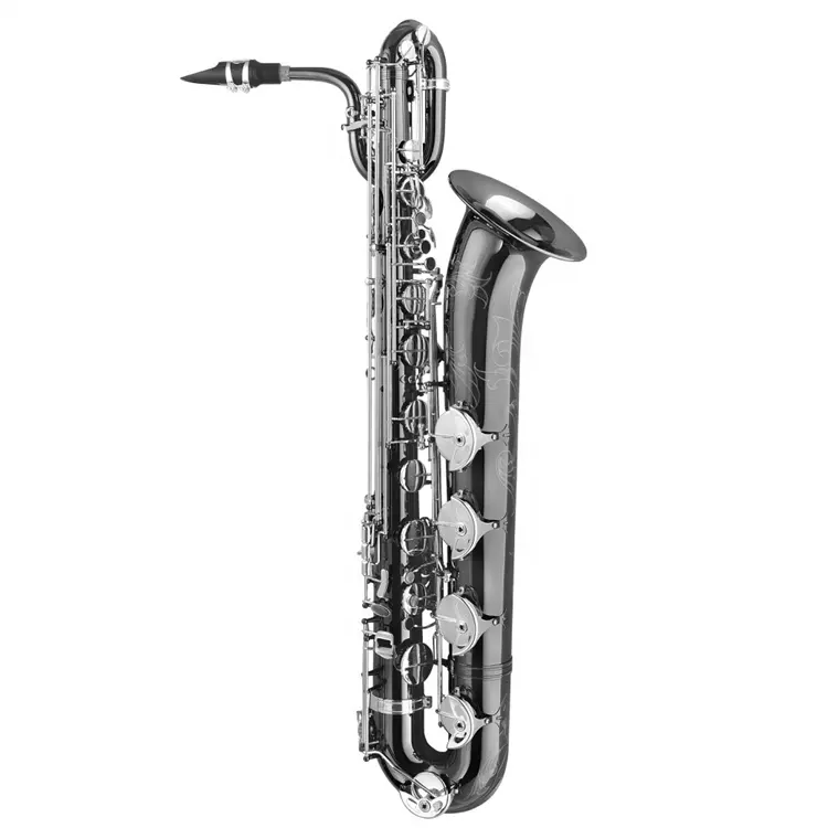 Som de níquel preto brilhante profissional de alta qualidade, saxofone de baritona tipo eb