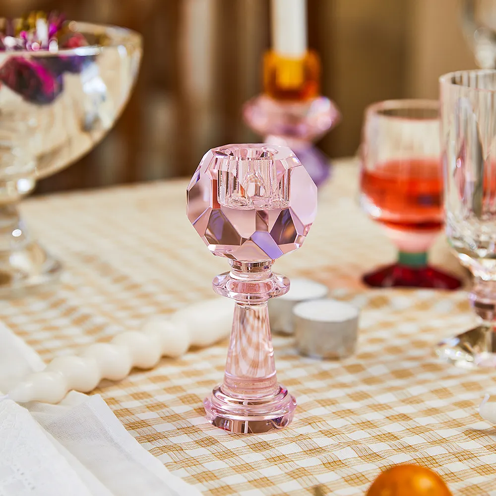 Qualidade Atacado Cut Crystal Tealight Candle Holder Decorativo Rosa Transparente Cristal Votive Candle Holder