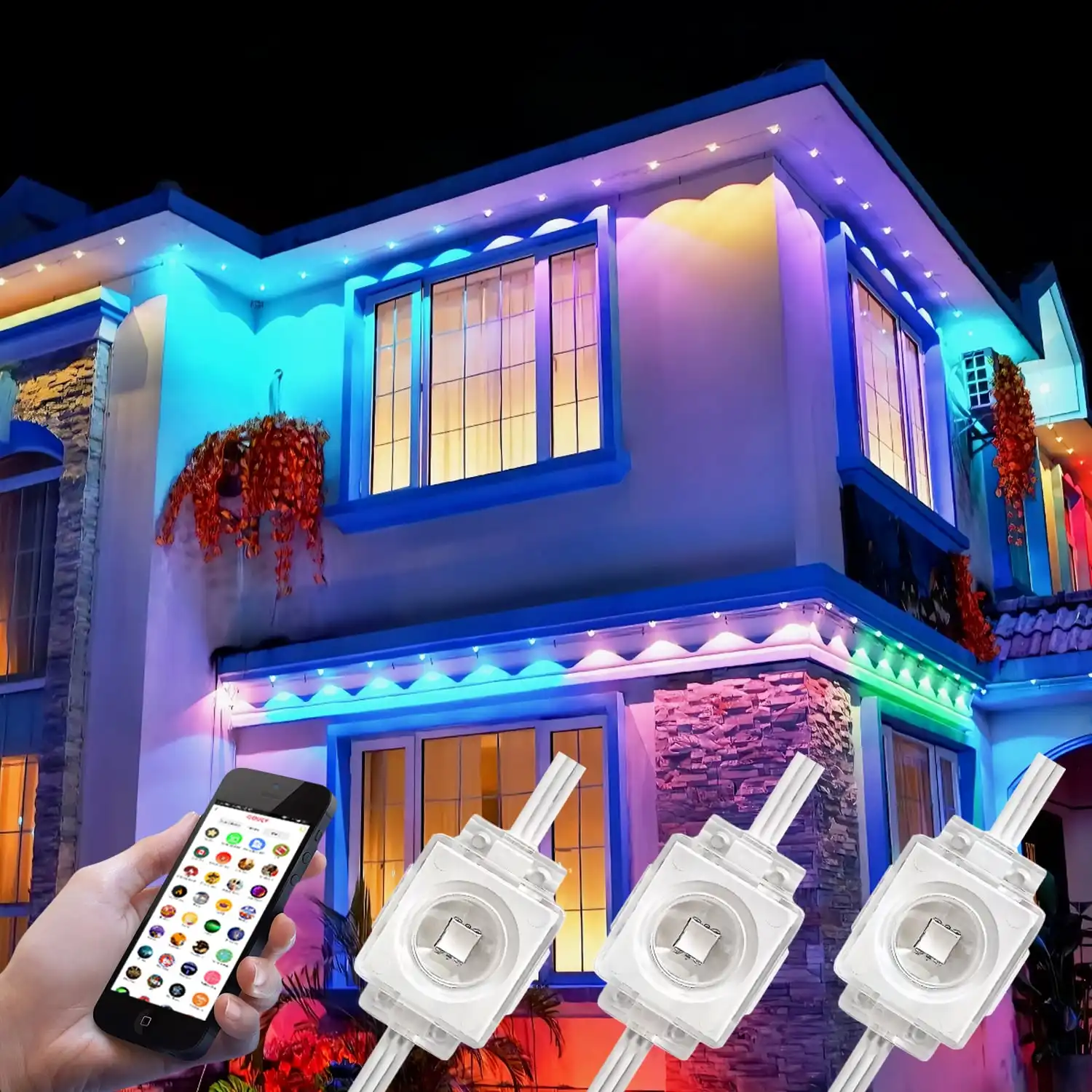 Iluminación navideña permanente IP68 controlador WiFi inteligente casa exterior luces led pixel luces navideñas permanentes al aire libre