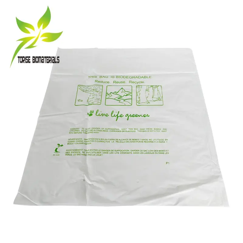 ホットセール100% 持続可能なコーンスターチ素材カスタマイズロゴ印刷透明プラスチックフラットトップオープンバッグ衣類用