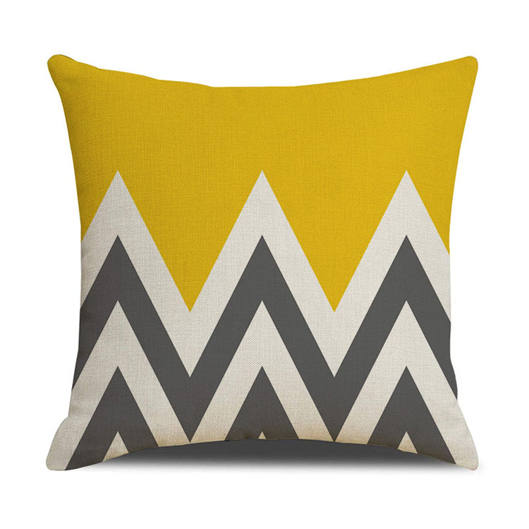 Hot Selling Home Yellow Color Classic Geometric Pattern Cushion Cover Custom Digital Printed Chevron Sofa Linen Cushion