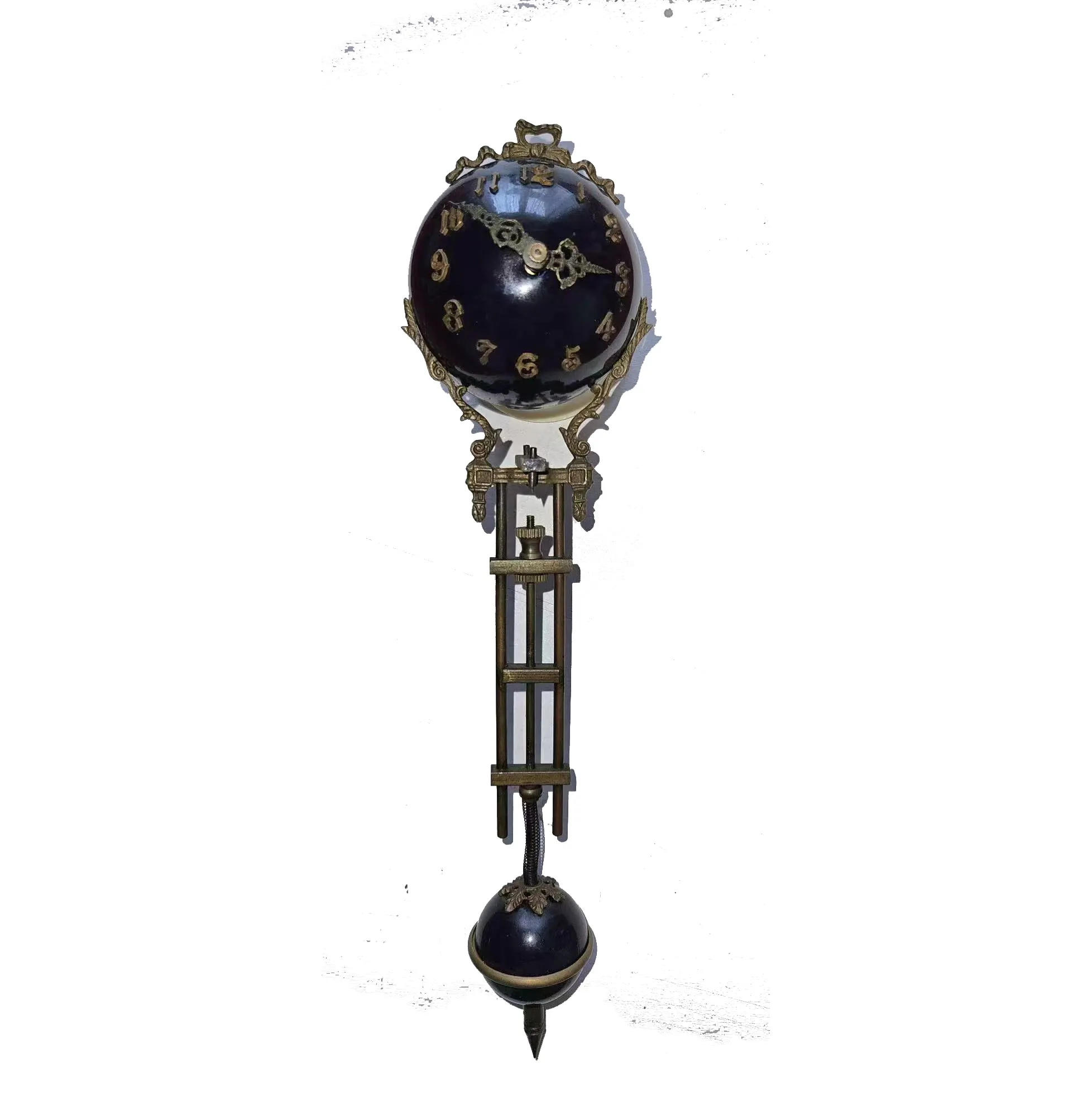 Reloj de mesa mecánico de latón con bola azul cobalto oscilante de péndulo de globo para colección, decoración, reparación