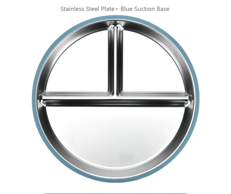 Plaque ronde en acier inoxydable avec base d'aspiration bleue