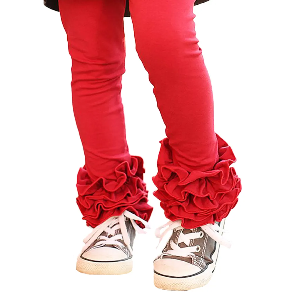 Pantalon Long classique pour enfant, Leggings à volants glacés, couleur unie, pour petites filles, en usine, printemps