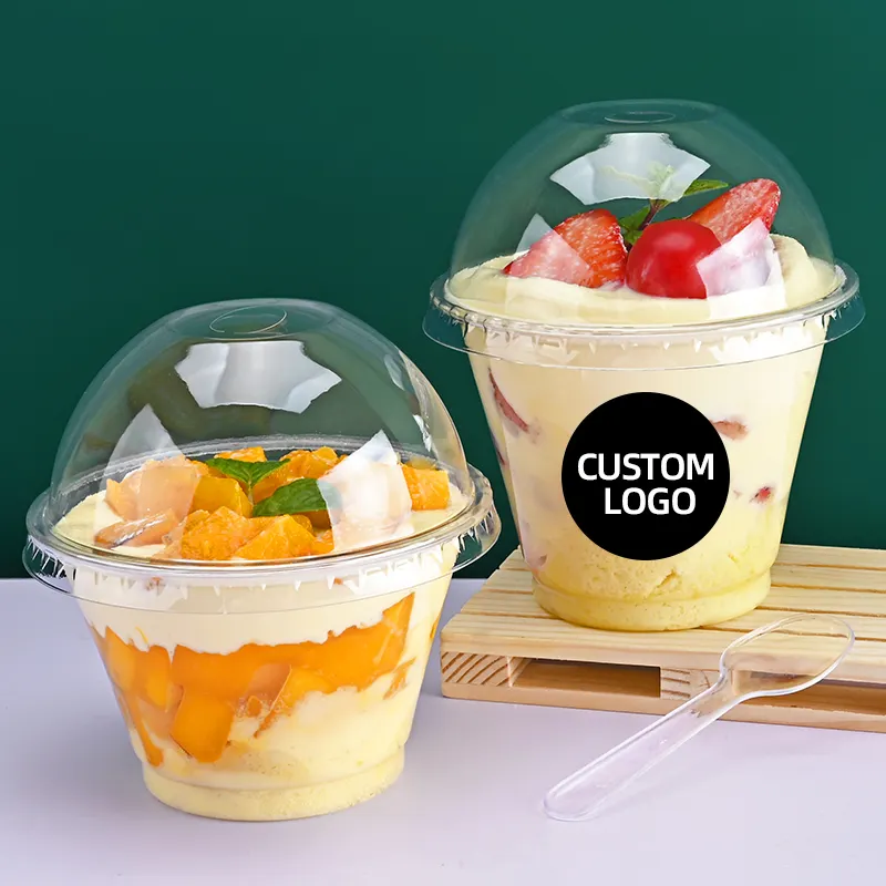 7oz 9oz 200ml 250ml Disposable plastic pet mini cake cup dessert pudding cup snow cone ice cream container desert cup with lids