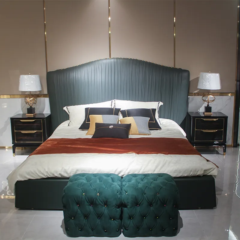 Green Queen Size Bedroom Set 1.2M 1.8M Double Soft Bed New Model Full King Size Leather Headboard Upholstered Bed