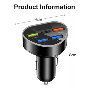 66W 5in1 5 port 4 USB + Typ C hızlı araba şarjı akıllı telefonlar için LED hızlı şarj ile PD tipi C araba USB şarj aleti - Product Image 5