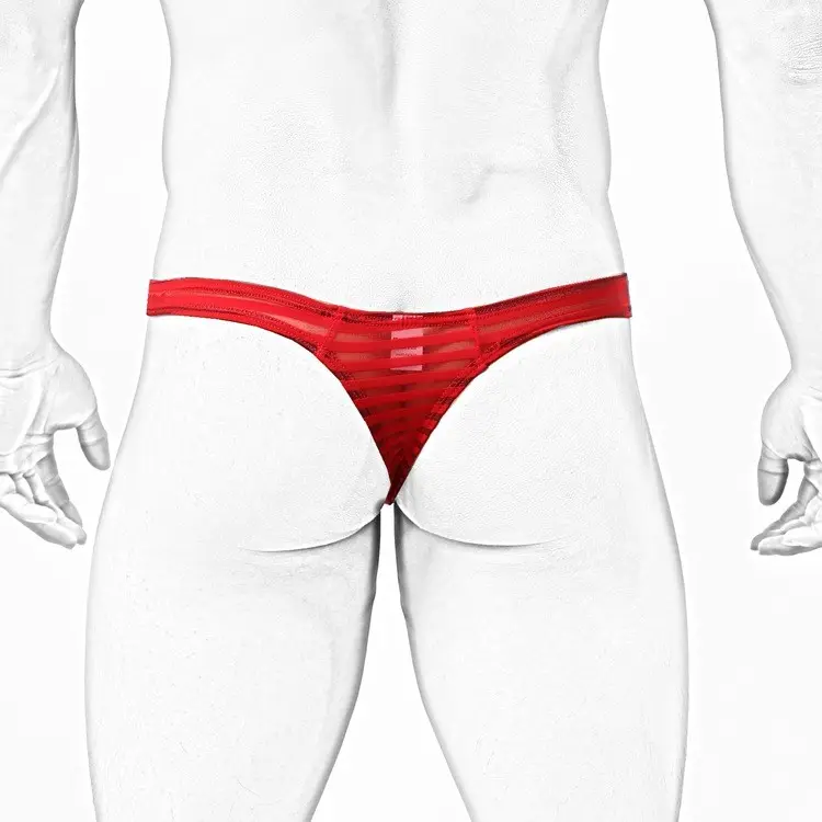 Cuecas listradas dos homens malha translúcido cintura baixa U convexa calças New T Thongs calcinha