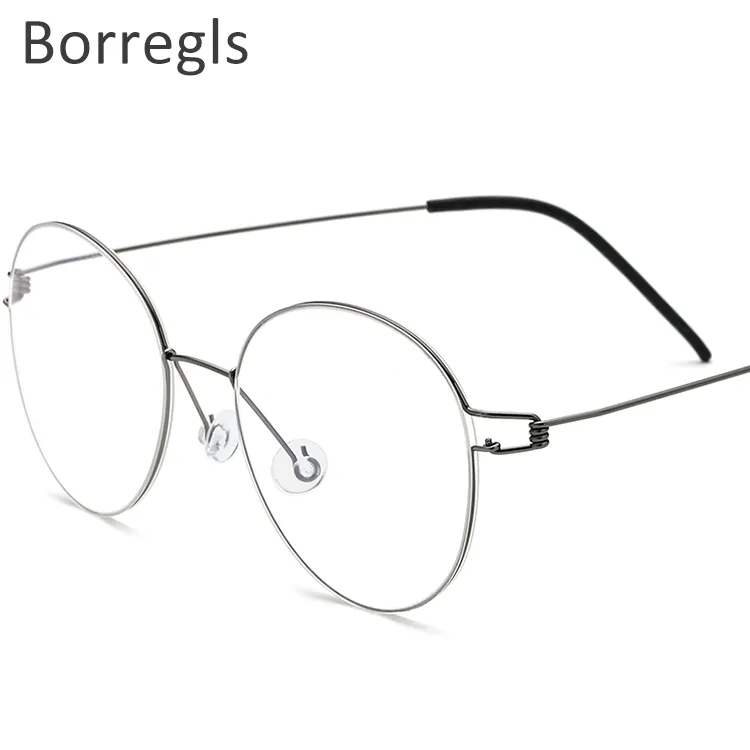 Borregls-gafas graduadas sin tornillo para mujer, montura redonda para miopía, gafas ópticas coreanas, montura de aleación 28634