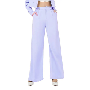 Atacado Moda Cintura Média Cor Sólida Flared Trouser Mais Recente <span class=keywords><strong>Design</strong></span> Respirável Confortável Perna Larga Flared Trouser para As Mulheres