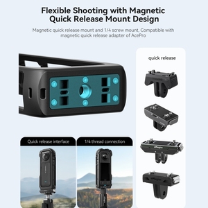 ขายึดกล้องถ่ายภาพเคลื่อนไหวสำหรับ Insta360 X4 Amagiss กล้องกรงกระต่ายพลาสติกแบบปลดออกได้อย่างรวดเร็วเฟรมกล้องอินเตอร์เฟซ1/4นิ้ว - Product Image 3