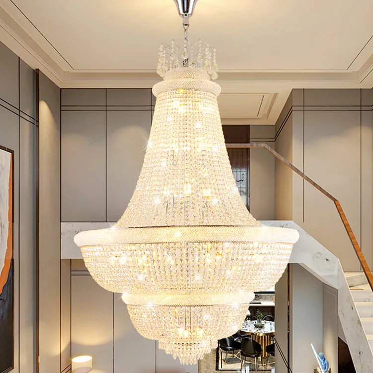 Intérieur hôtel villa décoratif moderne led lustres en verre cristal haut plafond escalier suspensions