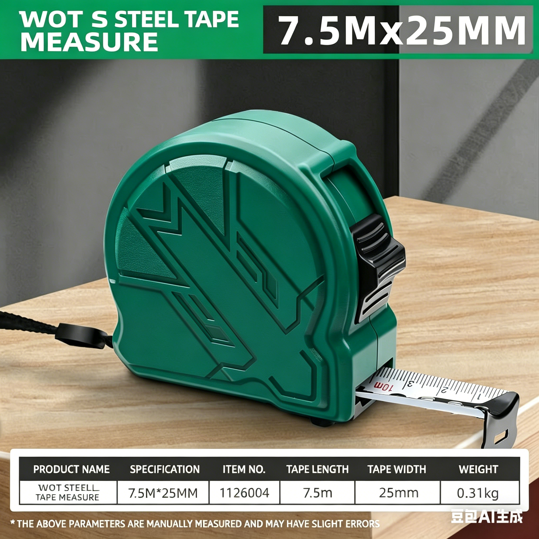 Mètre ruban en acier : 7,5 m * 25 mm