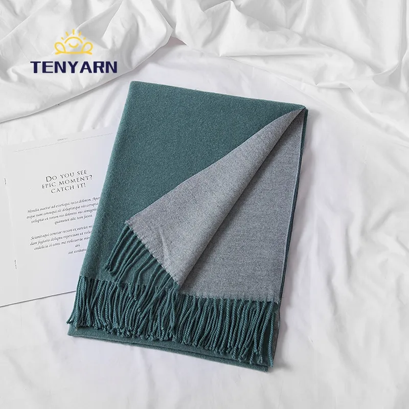 Tenyarn2023リバーシブル両面冬パシュミナエッジカシミアショールスカーフとタッセル中国卸売