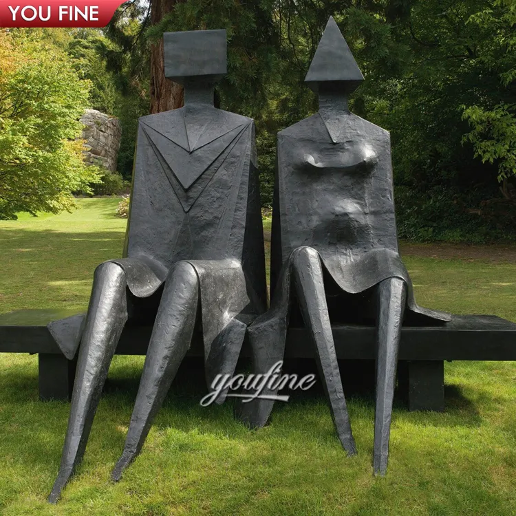 Abstrato de casal geométrico de metal, escultura bronze sentado, figuras em robes estátua por linn chadwick