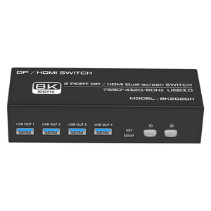 FJ-8K202DH FJGEAR 7680*4320 @ 60Hz 2端口DP/HDMI双屏KVM交换机支持HDMI 2.1 USB 3.0 DP 1.4版本 - Product Image 2