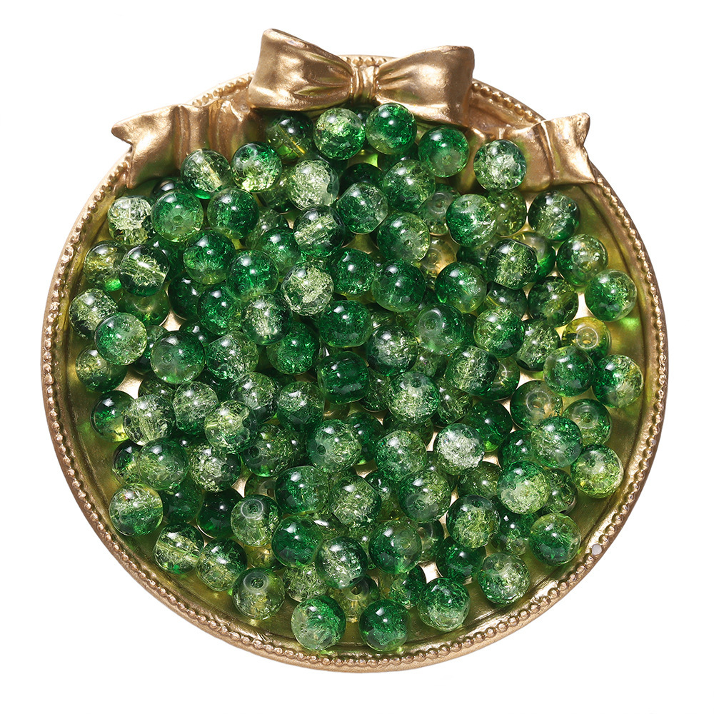 Perles de verre craquelé bicolores - vert foncé et jaune