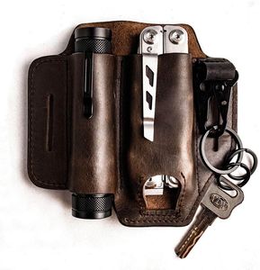 Echt Lederen Heren Taille Edc Gereedschapstassen Mes Riem Zaklamp Holster Schede Voor Outdoor Verdediging - Product Image 1