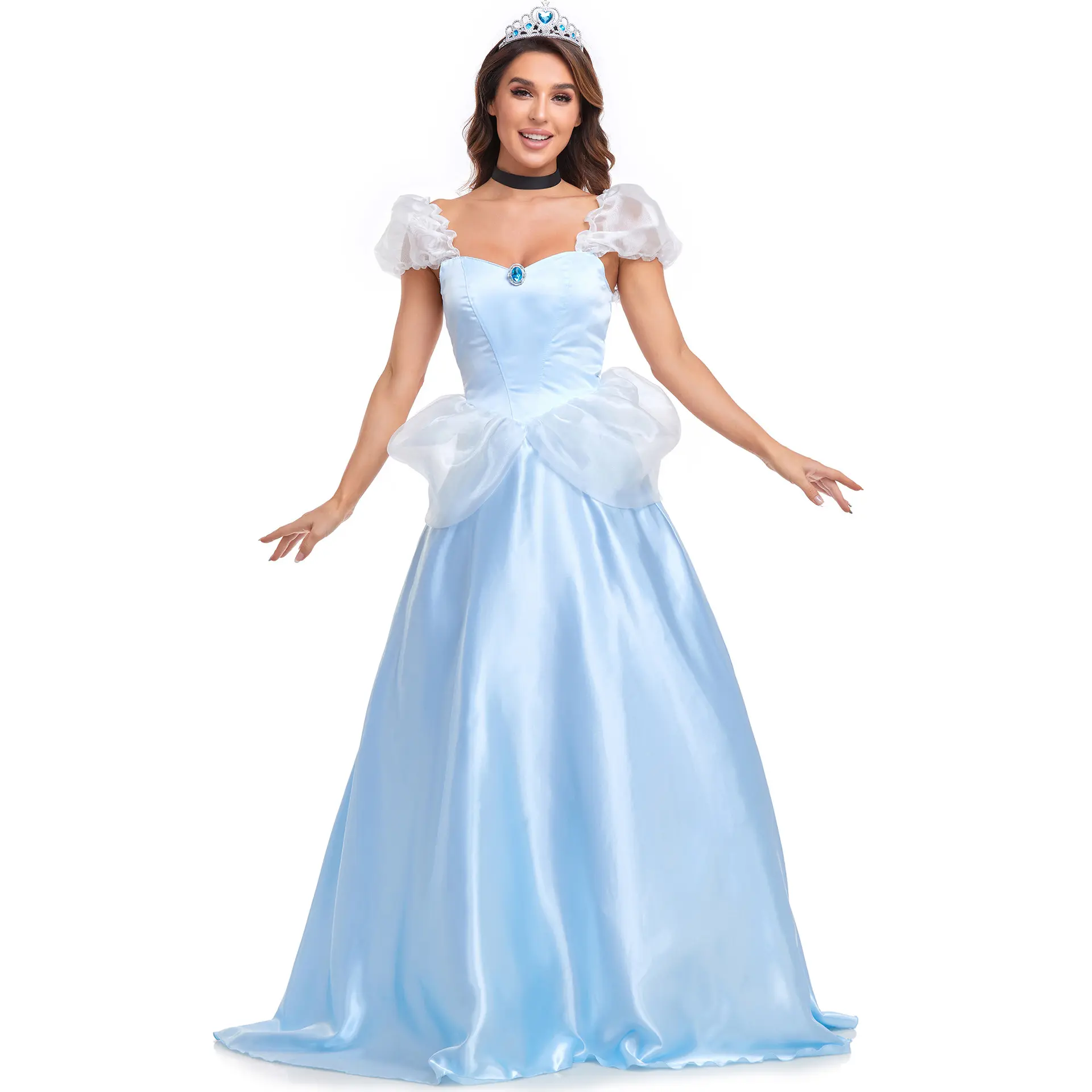 Vestido de princesa azul esponjoso para mujer de carnaval, disfraz de Cosplay de Anime, vestido de princesa reina elegante