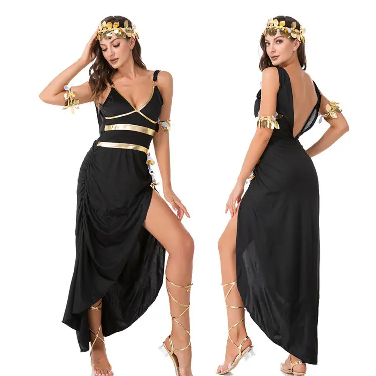Carnaval Halloween diosa griega Cosplay disfraz mujer Sexy cuello en V espalda descubierta Cleopatra vestido