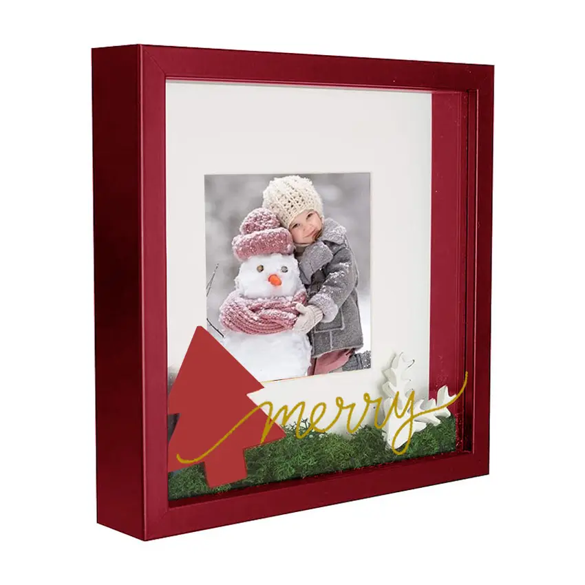 अनुकूलित ठोस लकड़ी 3 डी क्रिसमस बच्चों छाया बॉक्स फ्रेम डिय सूखे फूलों की तस्वीर फ्रेम